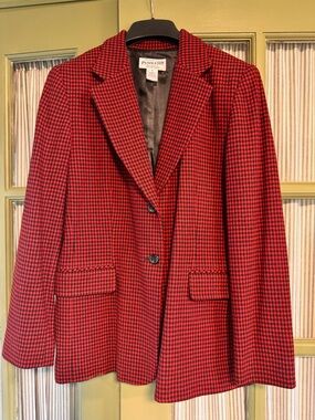 Pendleton Red Houndstooth Virgin Wool Blazer - New Without Tags
